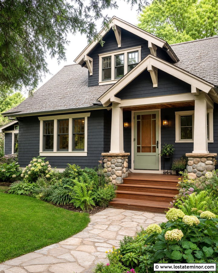 Charcoal Grey Bungalow With Sage Green Screen Door - 30 Charcoal Grey House Design With Screen Door Ideas