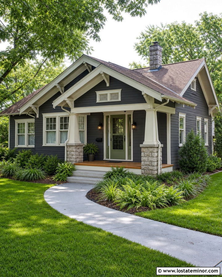 Charcoal Grey Bungalow With Sage Green Storm Door - 30 Charcoal Grey House Design With Storm Door Ideas