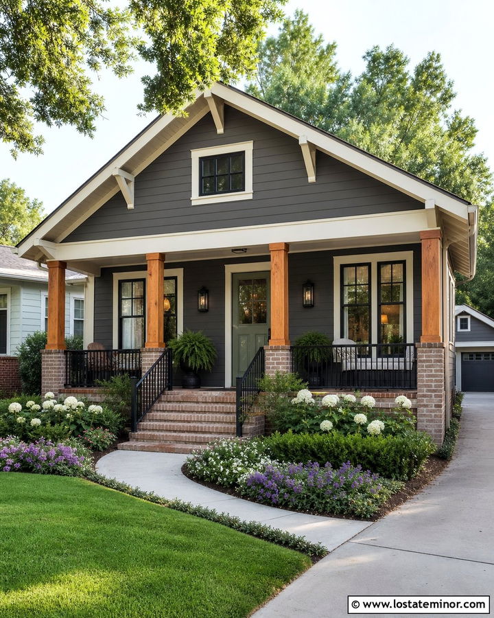 Charcoal Grey Bungalow With Seeded Glass Sconces - 30 Charcoal Grey House Design With Light Fixtures Ideas