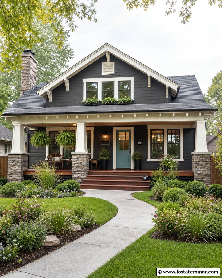 Charcoal Grey Bungalow With Teal Dutch Door - 30 Charcoal Grey House Design With Dutch Door Ideas