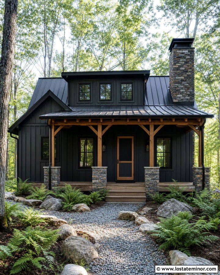 Charcoal Grey Cabin With Cedar Screen Door - 30 Charcoal Grey House Design With Screen Door Ideas