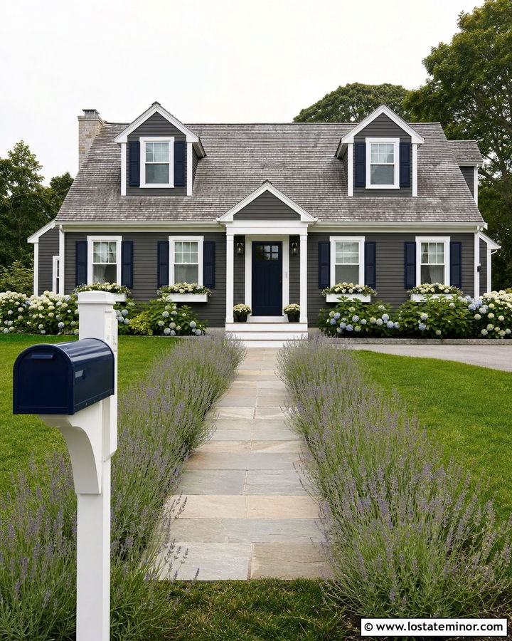 Charcoal Grey Cape Cod House With Navy Mailbox - 30 Charcoal Grey House Design With Mailbox Ideas