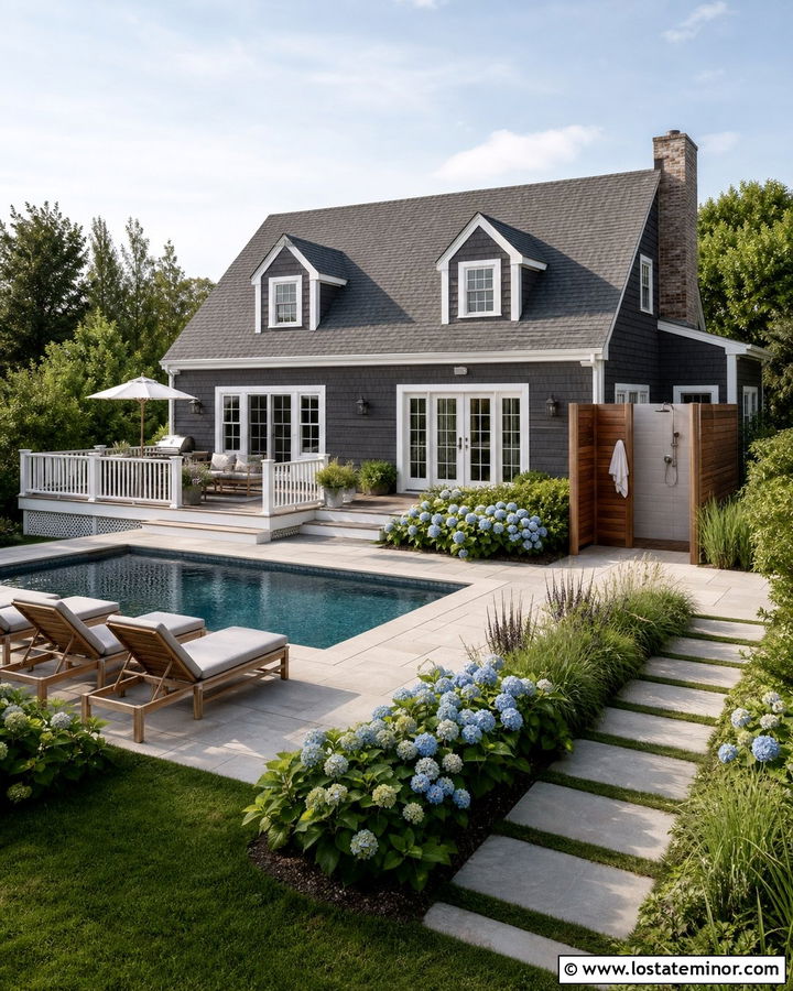 Charcoal Grey Cape Cod House With Plunge Pool - 30 Charcoal Grey House Design With Swimming Pool Ideas