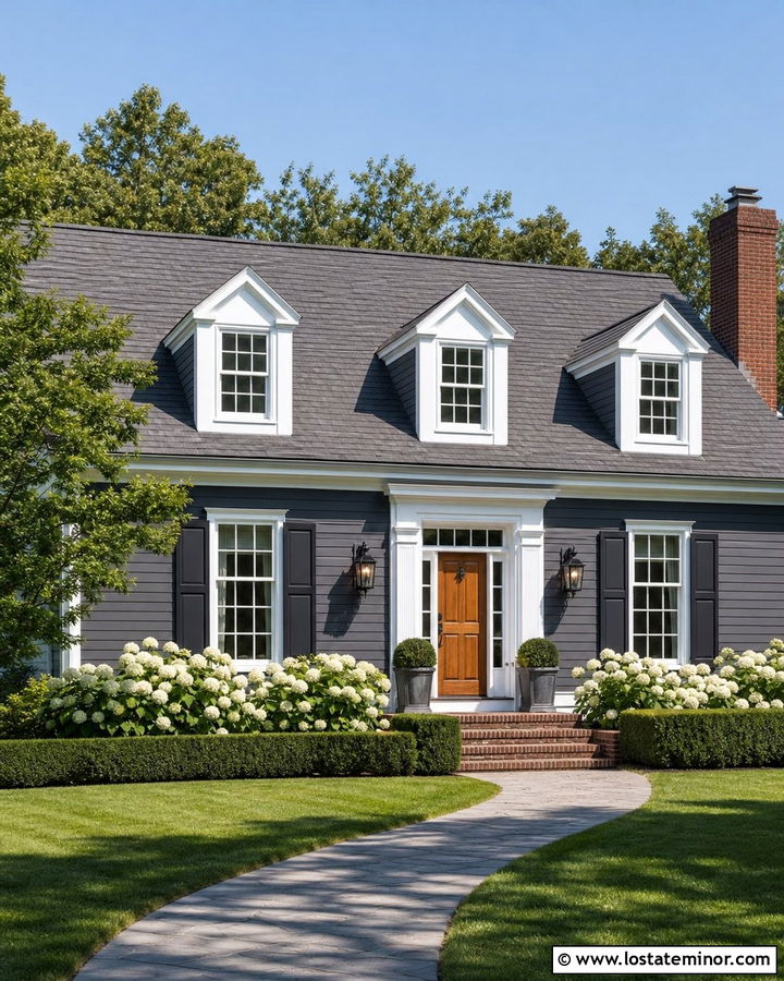 Charcoal Grey Cape Cod House With White Dormers - 30 Charcoal Grey House Design With Dormers Ideas