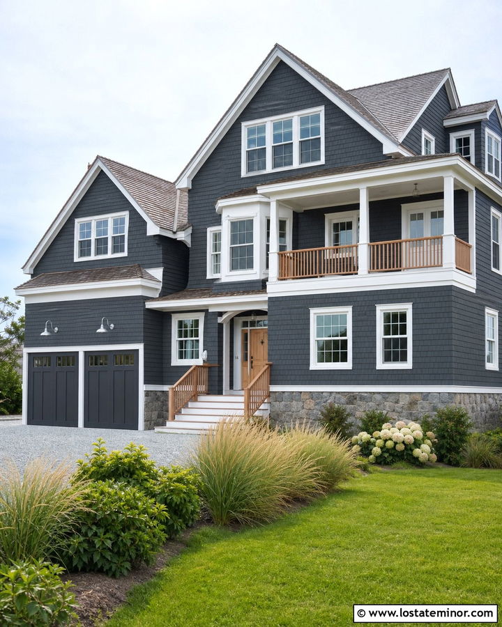 Charcoal Grey Coastal House With Driftwood Shingles - 30 Charcoal Grey House Design With Shingles Ideas