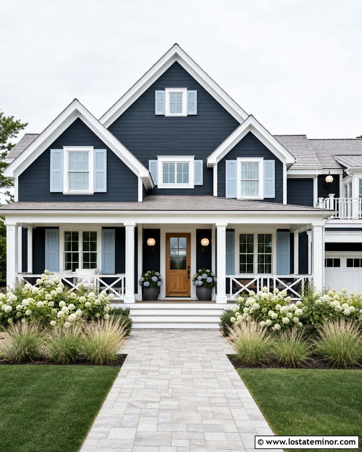 Charcoal Grey Coastal House With White Globe Lights - 30 Charcoal Grey House Design With Light Fixtures Ideas