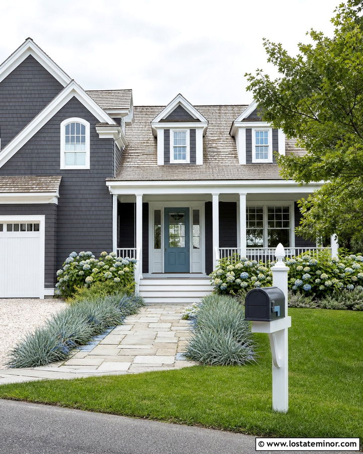 Charcoal Grey Coastal House With White Mailbox - 30 Charcoal Grey House Design With Mailbox Ideas