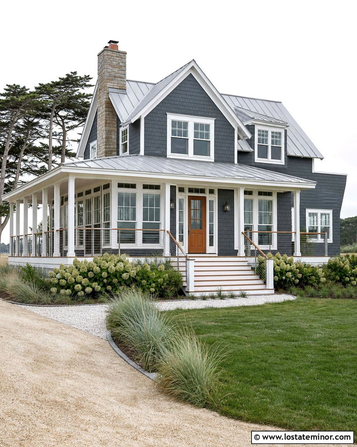 Charcoal Grey Coastal House With Wraparound Sunroom - 30 Charcoal Grey House Design With Sunroom Ideas