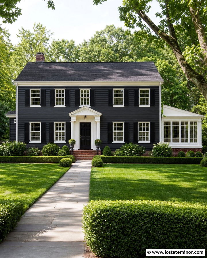 Charcoal Grey Colonial House With White Sunroom - 30 Charcoal Grey House Design With Sunroom Ideas