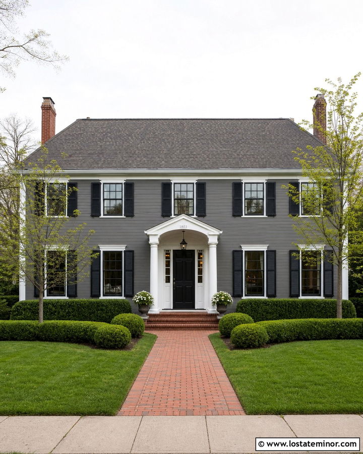 Charcoal Grey Colonial With Black Window Frames - 30 Charcoal Grey House Design With Window Frames Ideas