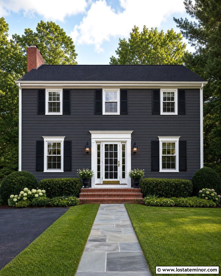 Charcoal Grey Colonial With Divided Light Storm Door - 30 Charcoal Grey House Design With Storm Door Ideas
