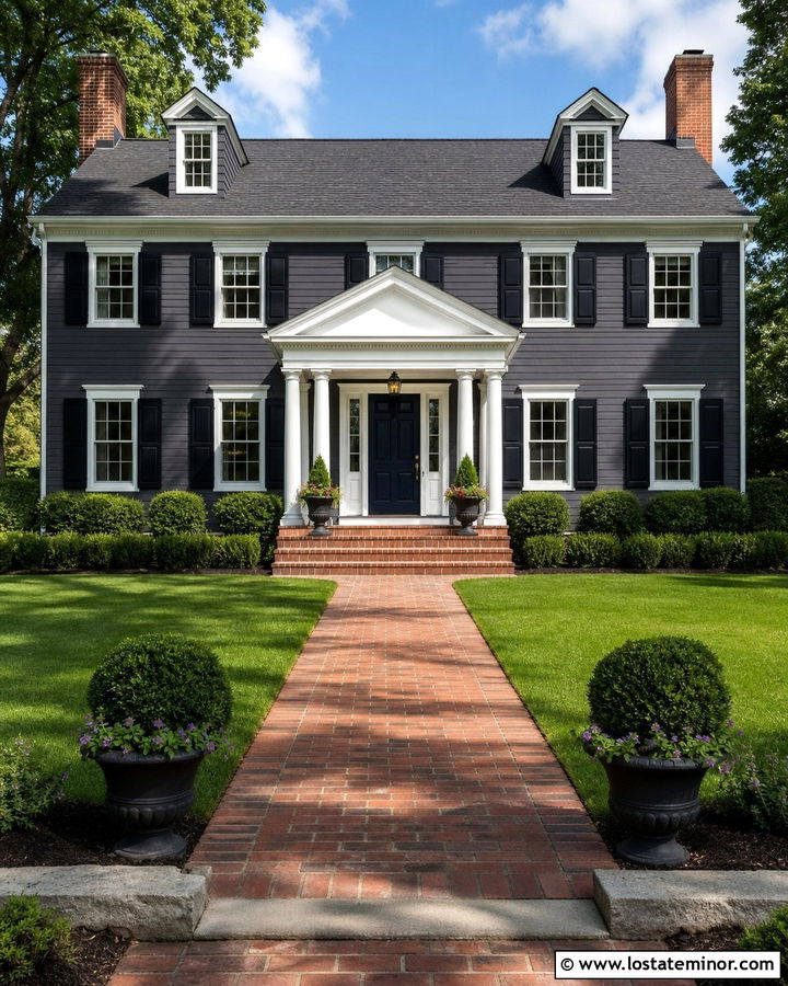 Charcoal Grey Colonial With Gabled Entry - 30 Charcoal Grey House Design With Gables Ideas