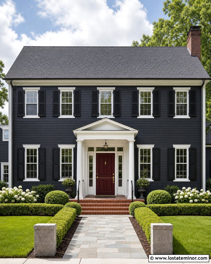 Charcoal Grey Colonial With Red Dutch Door - 30 Charcoal Grey House Design With Dutch Door Ideas
