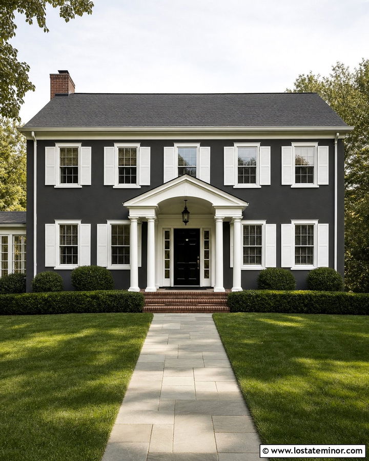 Charcoal Grey Colonial With White Shutters - 30 Charcoal Grey House Design With Shutters Ideas