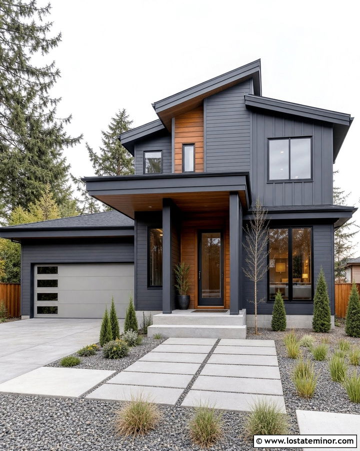 Charcoal Grey Contemporary House With Black Storm Door - 30 Charcoal Grey House Design With Storm Door Ideas