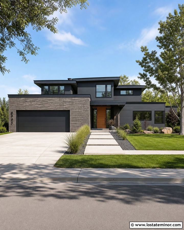 Charcoal Grey Contemporary House With Brick Accents - 30 Charcoal Grey House Design With Brick Accents Ideas