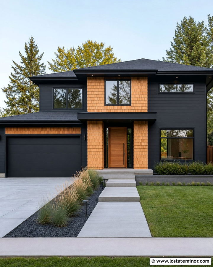 Charcoal Grey Contemporary House With Cedar Shake - 30 Charcoal Grey House Design With Cedar Shake Ideas