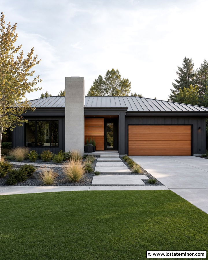 Charcoal Grey Contemporary House With Concrete Chimney - 30 Charcoal Grey House Design With Chimney Ideas