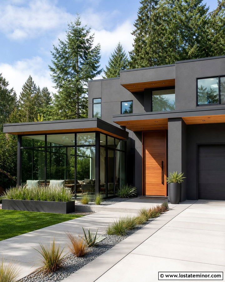 Charcoal Grey Contemporary House With Glass Sunroom - 30 Charcoal Grey House Design With Sunroom Ideas