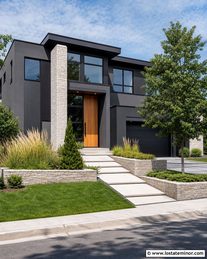 Charcoal Grey Contemporary House With Stone - 30 Charcoal Grey House Design With Stone Accents Ideas