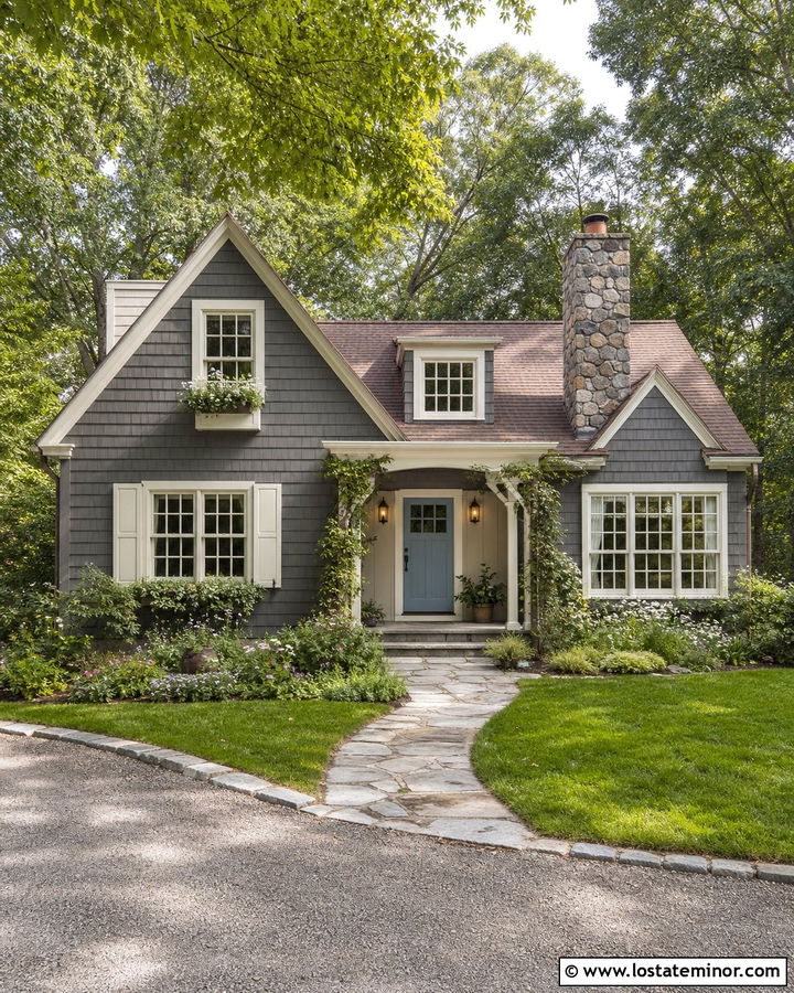 Charcoal Grey Cottage With Antique Brass Lanterns - 30 Charcoal Grey House Design With Light Fixtures Ideas