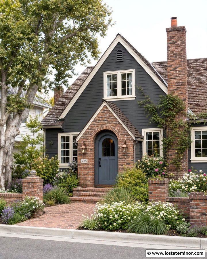 Charcoal Grey Cottage With Brick Accents - 30 Charcoal Grey House Design With Brick Accents Ideas
