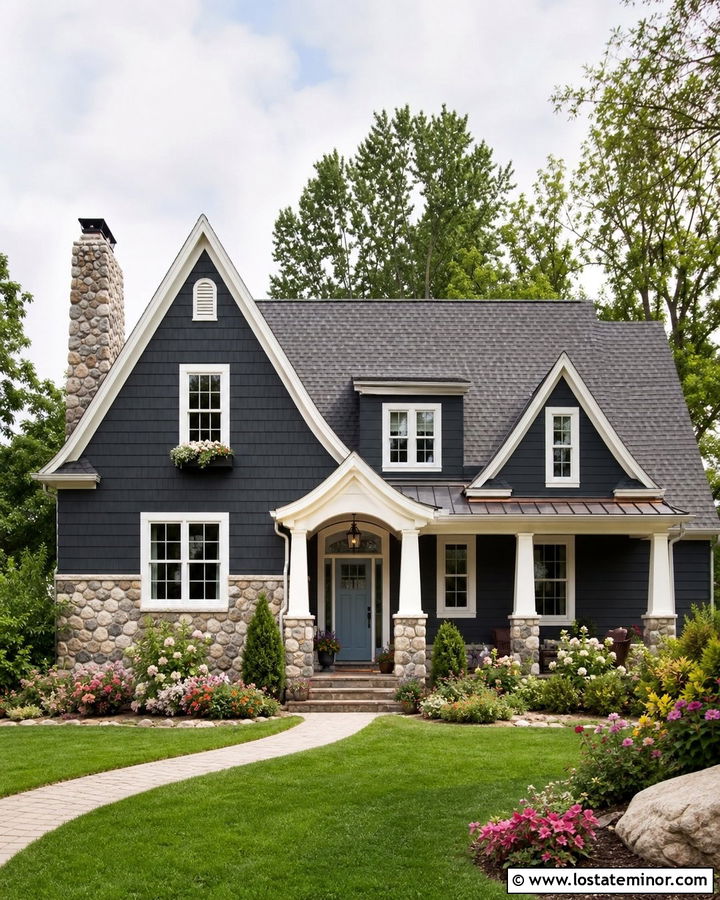 Charcoal Grey Cottage With Cobblestone Wainscoting - 30 Charcoal Grey House Design With Wainscoting Ideas