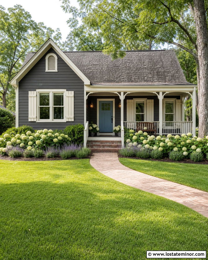 Charcoal Grey Cottage With Cream Front Porch - 30 Charcoal Grey House Design With Front Porch Ideas