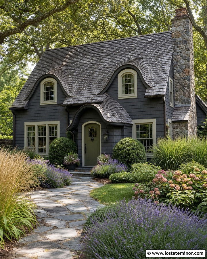 Charcoal Grey Cottage With Eyebrow Dormers - 30 Charcoal Grey House Design With Dormers Ideas