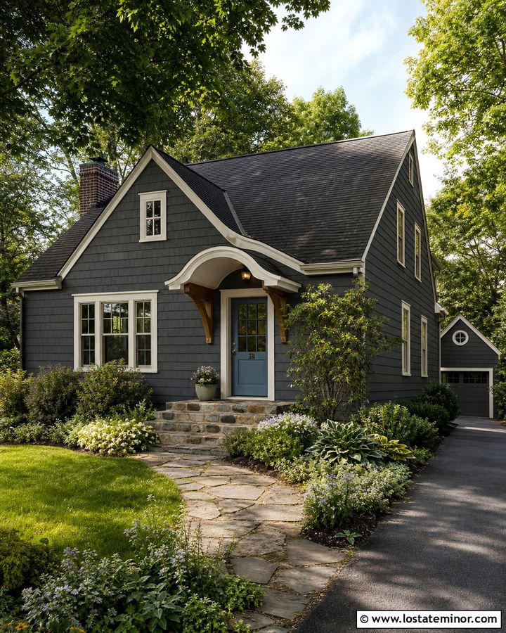 Charcoal Grey Cottage With Fieldstone Steps - 30 Charcoal Grey House Design With Steps Ideas