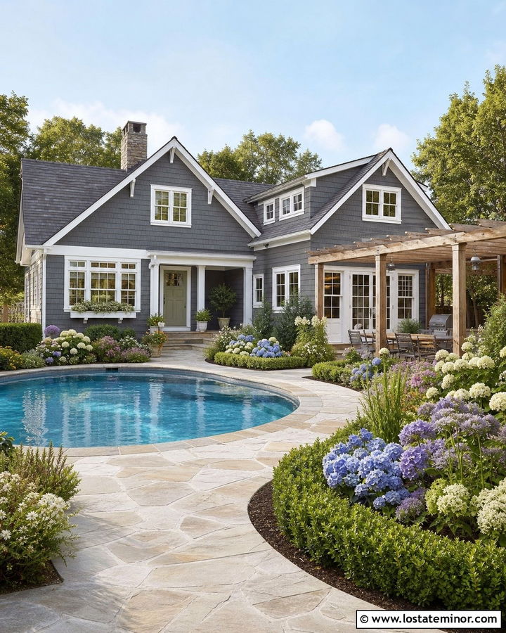 Charcoal Grey Cottage With Round Pool - 30 Charcoal Grey House Design With Swimming Pool Ideas