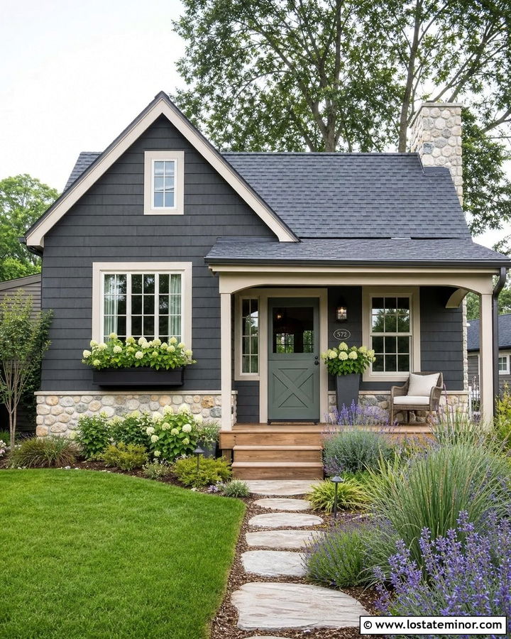 Charcoal Grey Cottage With Sage Green Dutch Door - 30 Charcoal Grey House Design With Dutch Door Ideas