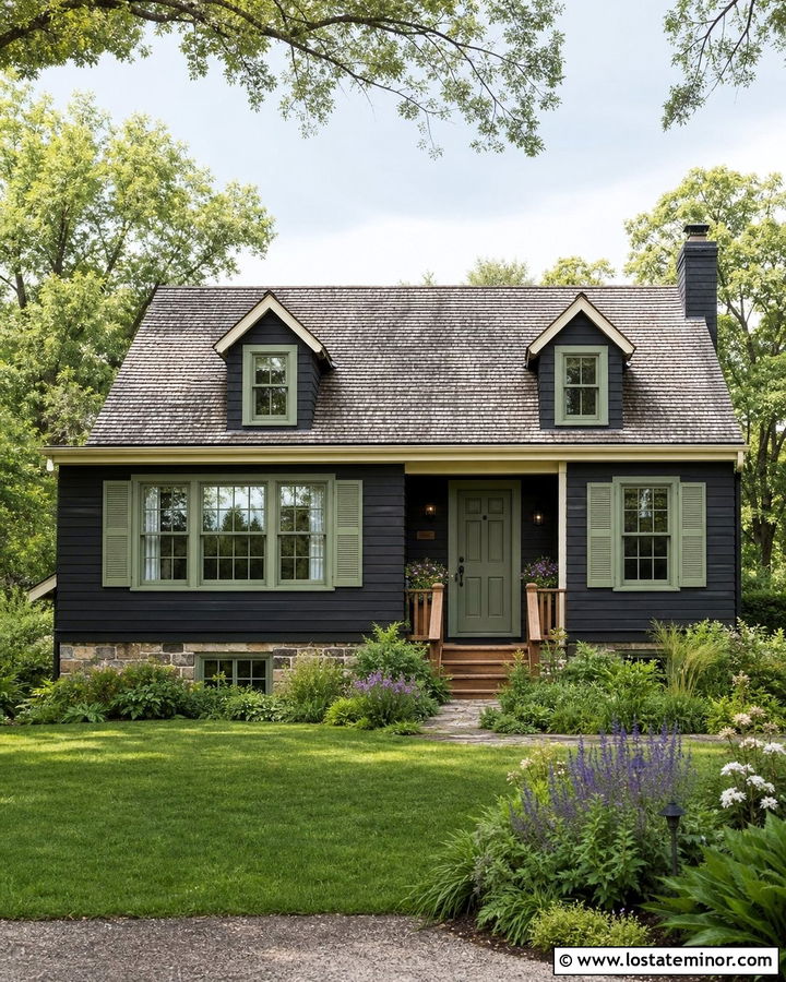 Charcoal Grey Cottage With Sage Window Frames - 30 Charcoal Grey House Design With Window Frames Ideas
