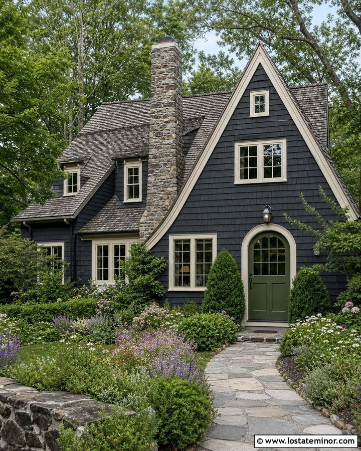 Charcoal Grey Cottage With Steep Gables - 30 Charcoal Grey House Design With Gables Ideas