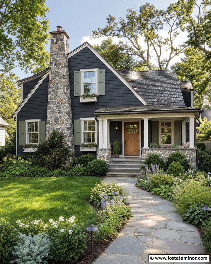 Charcoal Grey Cottage With Stone - 30 Charcoal Grey House Design With Stone Accents Ideas