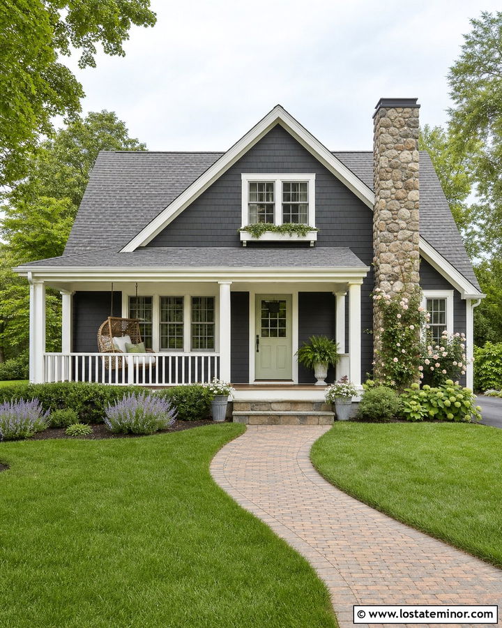 Charcoal Grey Cottage With Wicker Swing - 30 Charcoal Grey House Design With Swing Ideas