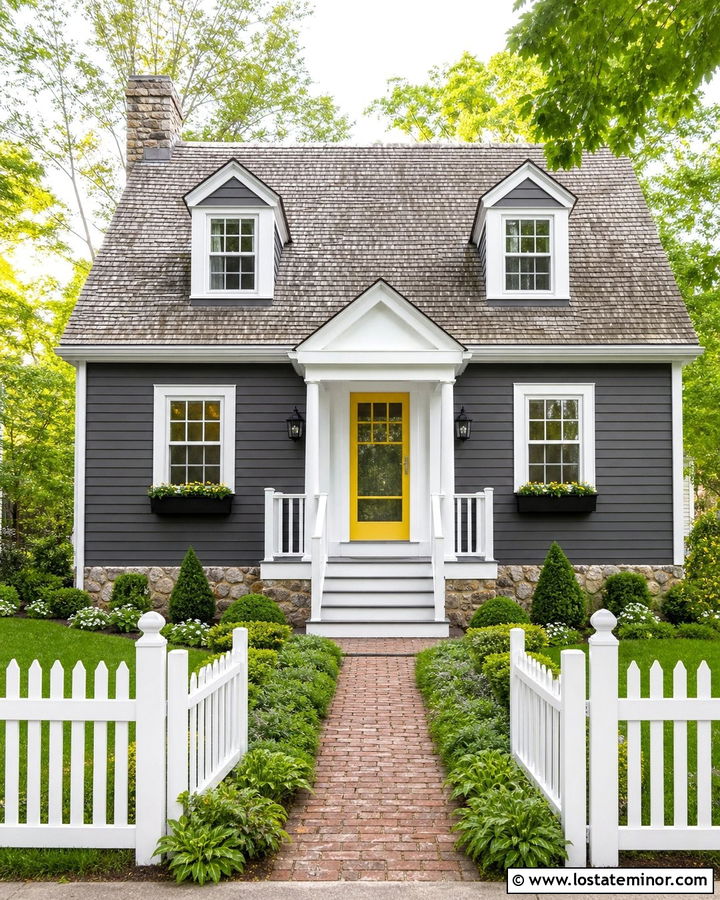 Charcoal Grey Cottage With Yellow Storm Door - 30 Charcoal Grey House Design With Storm Door Ideas