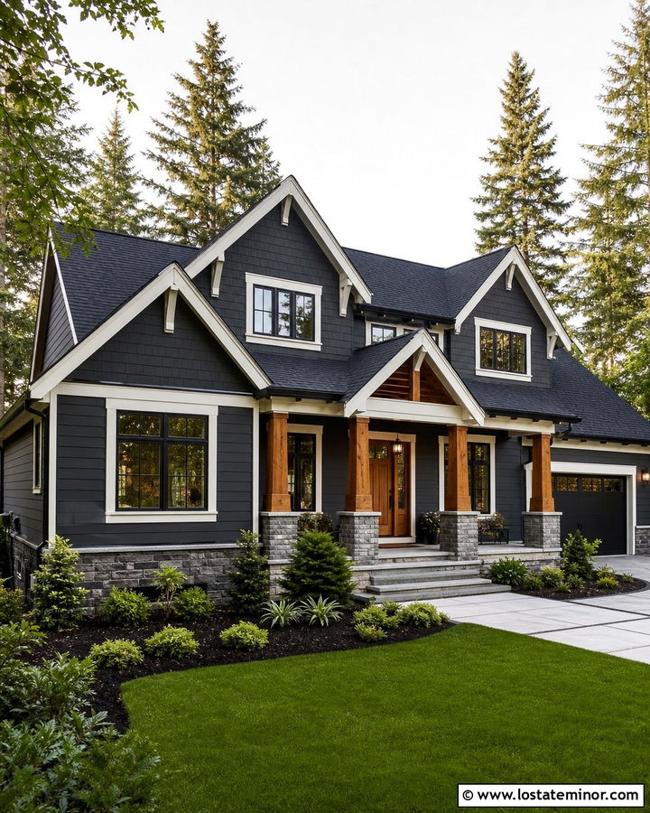 Charcoal Grey Craftsman House With Black Shingles - 30 Charcoal Grey House Design With Shingles Ideas