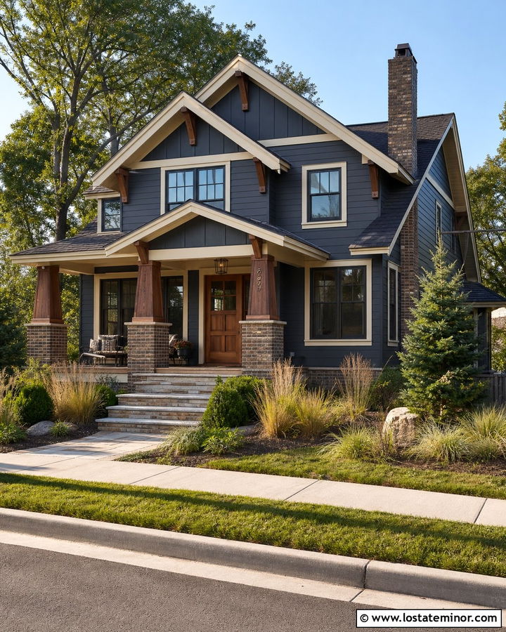 Charcoal Grey Craftsman House With Brick Accents - 30 Charcoal Grey House Design With Brick Accents Ideas