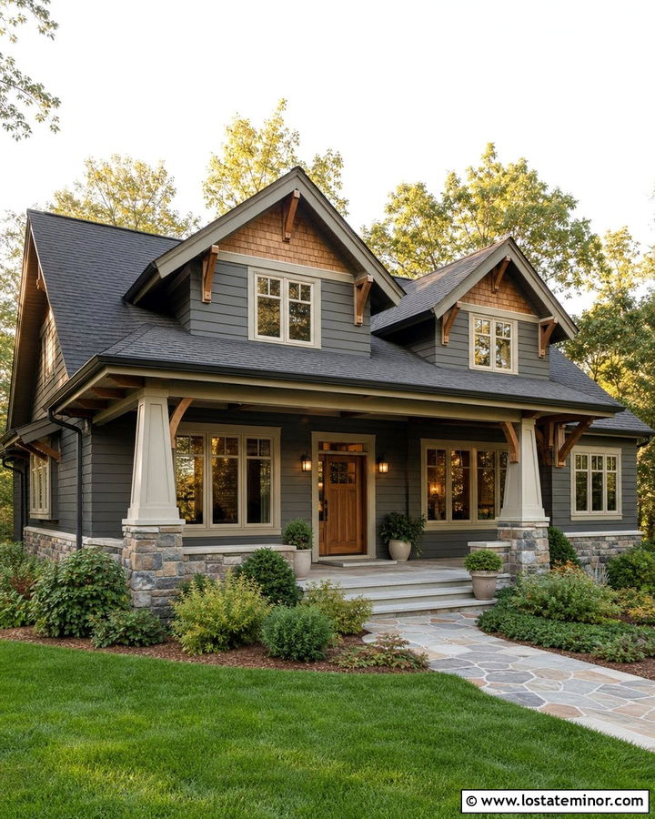 Charcoal Grey Craftsman House With Cedar Dormers - 30 Charcoal Grey House Design With Dormers Ideas