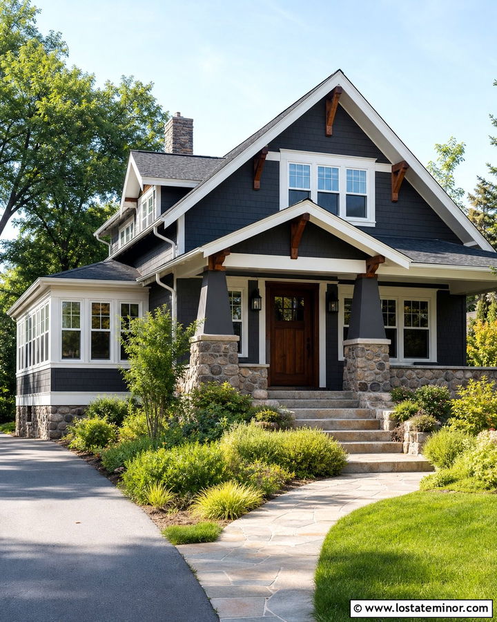 Charcoal Grey Craftsman House With Side Sunroom - 30 Charcoal Grey House Design With Sunroom Ideas
