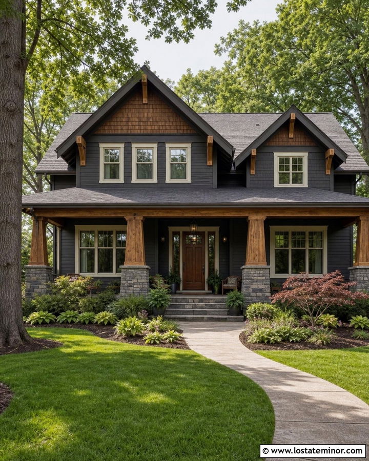 Charcoal Grey Craftsman With Cedar Gable Accents - 30 Charcoal Grey House Design With Gables Ideas