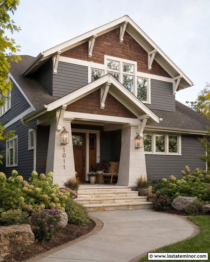Charcoal Grey Craftsman With Copper Numbers - 30 Charcoal Grey House Design With House Numbers Ideas