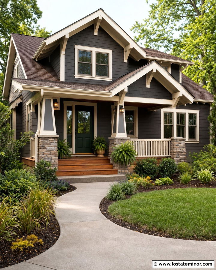 Charcoal Grey Craftsman With Forest Green Storm Door - 30 Charcoal Grey House Design With Storm Door Ideas