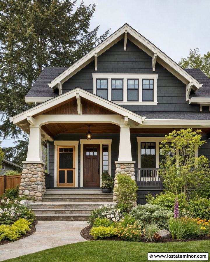 Charcoal Grey Craftsman With Wood Screen Door - 30 Charcoal Grey House Design With Screen Door Ideas