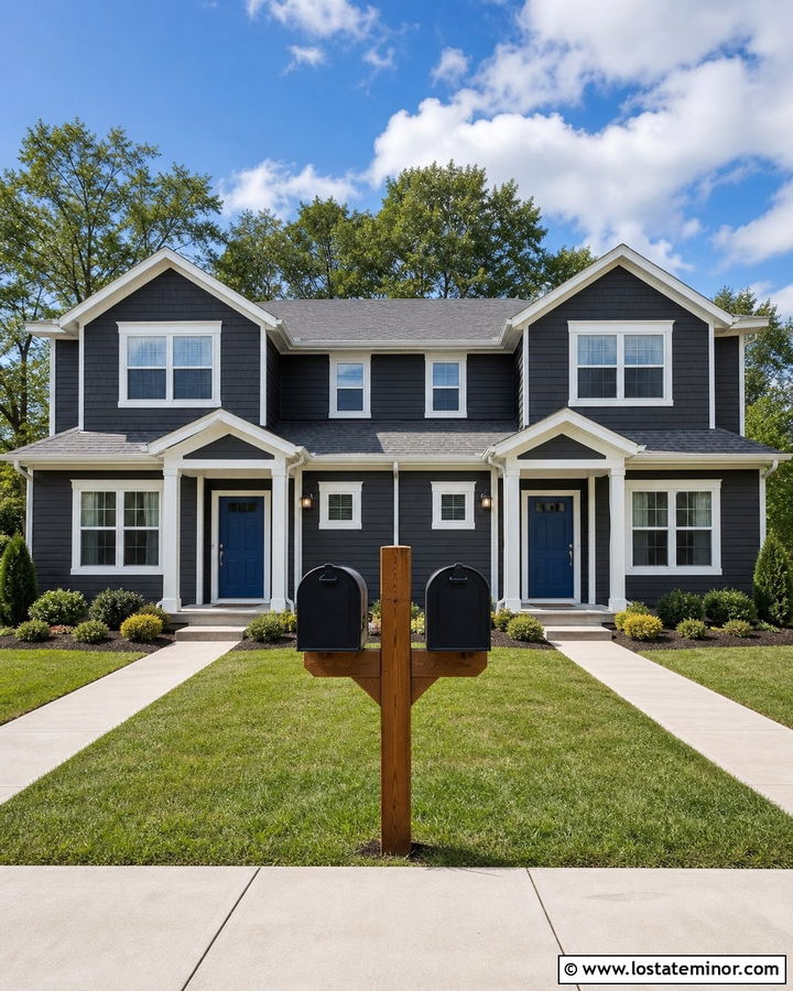 Charcoal Grey Duplex With Double Mailboxes - 30 Charcoal Grey House Design With Mailbox Ideas