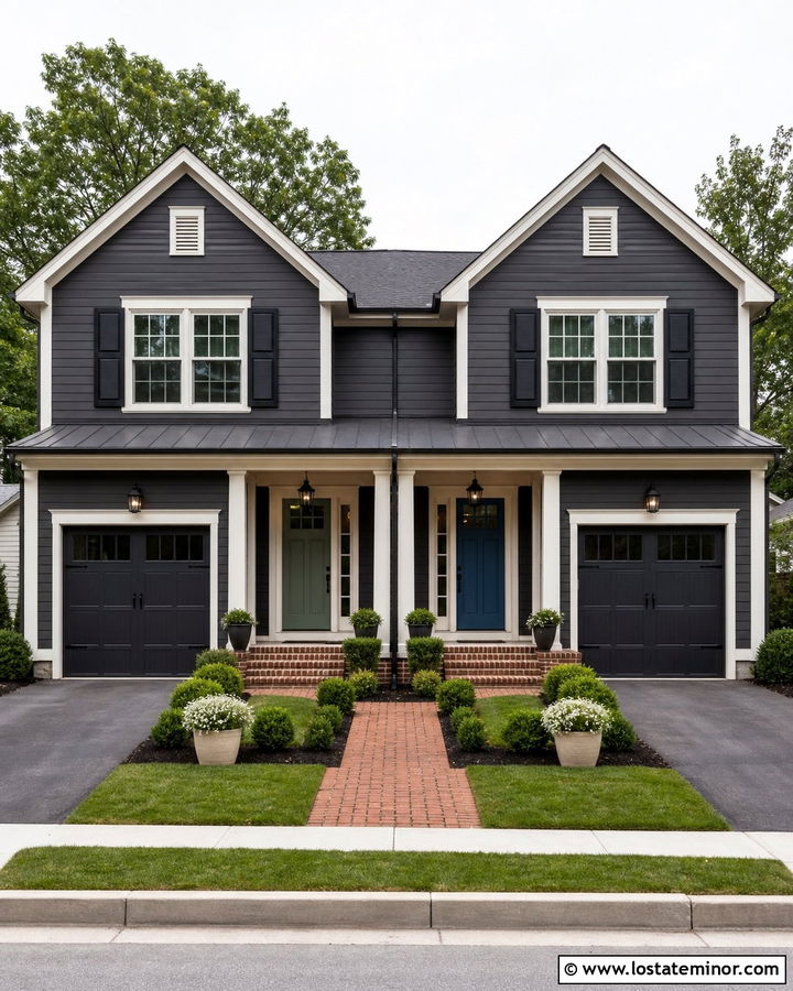 Charcoal Grey Duplex With Matching Shutters - 30 Charcoal Grey House Design With Shutters Ideas