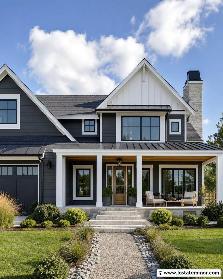 Charcoal Grey Farmhouse With Glass Storm Door - 30 Charcoal Grey House Design With Storm Door Ideas