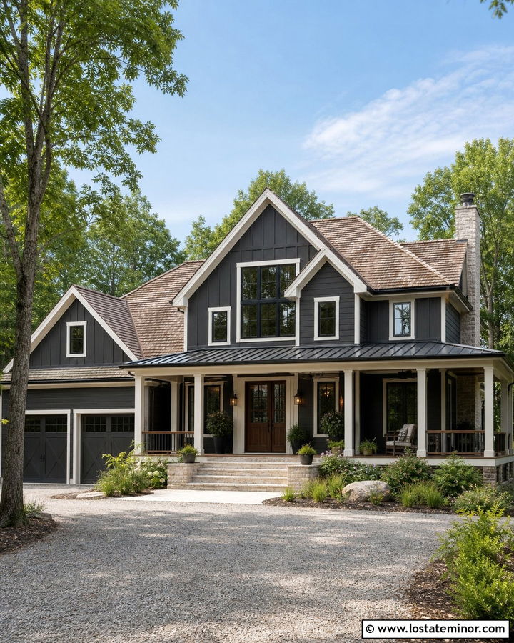 Charcoal Grey Farmhouse With Weathered Wood Shingles - 30 Charcoal Grey House Design With Shingles Ideas