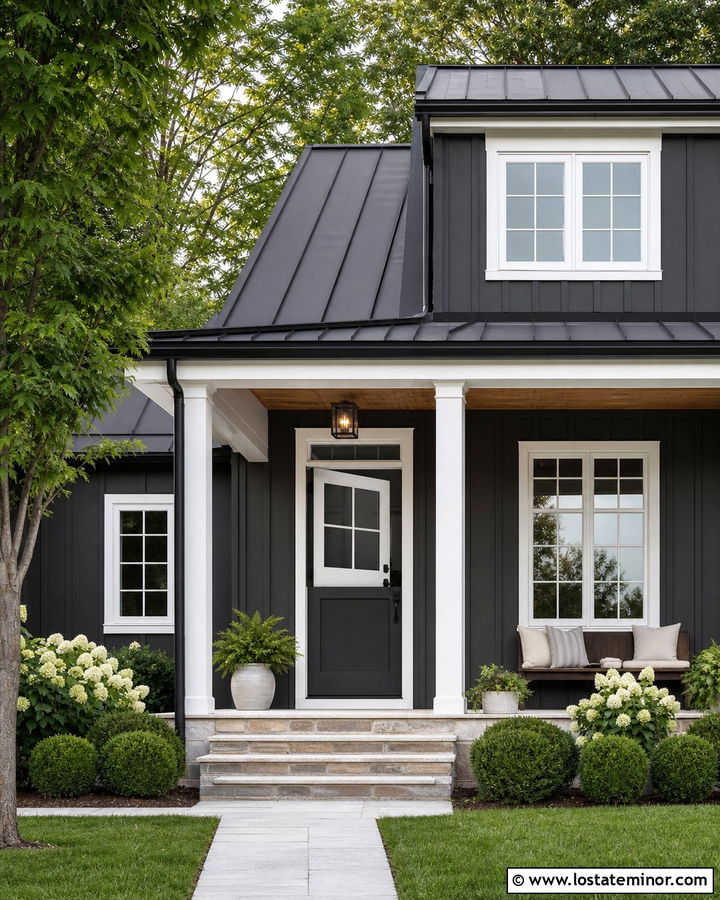 Charcoal Grey Farmhouse With White Dutch Door - 30 Charcoal Grey House Design With Dutch Door Ideas